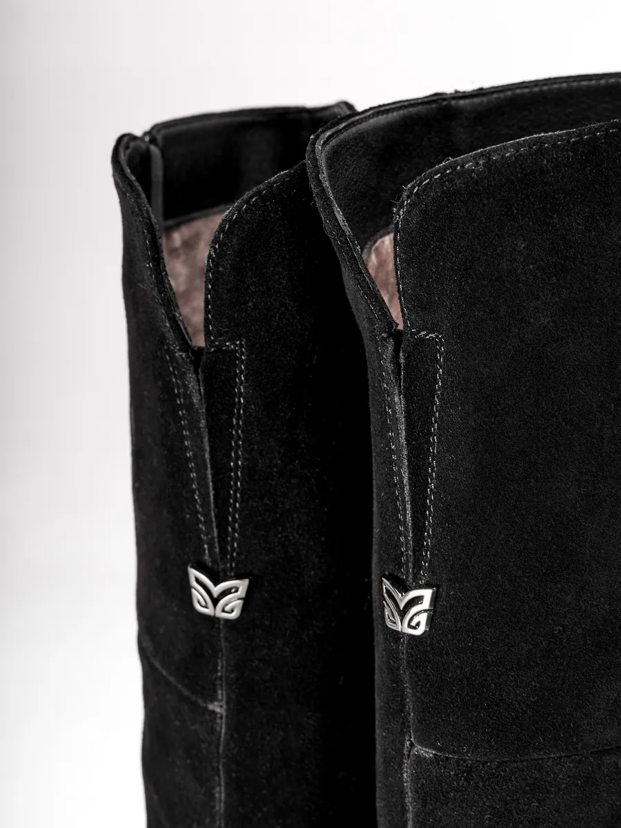 Сапоги женские зимние замшевые на каблуке черные 42-WWE18-100-201k