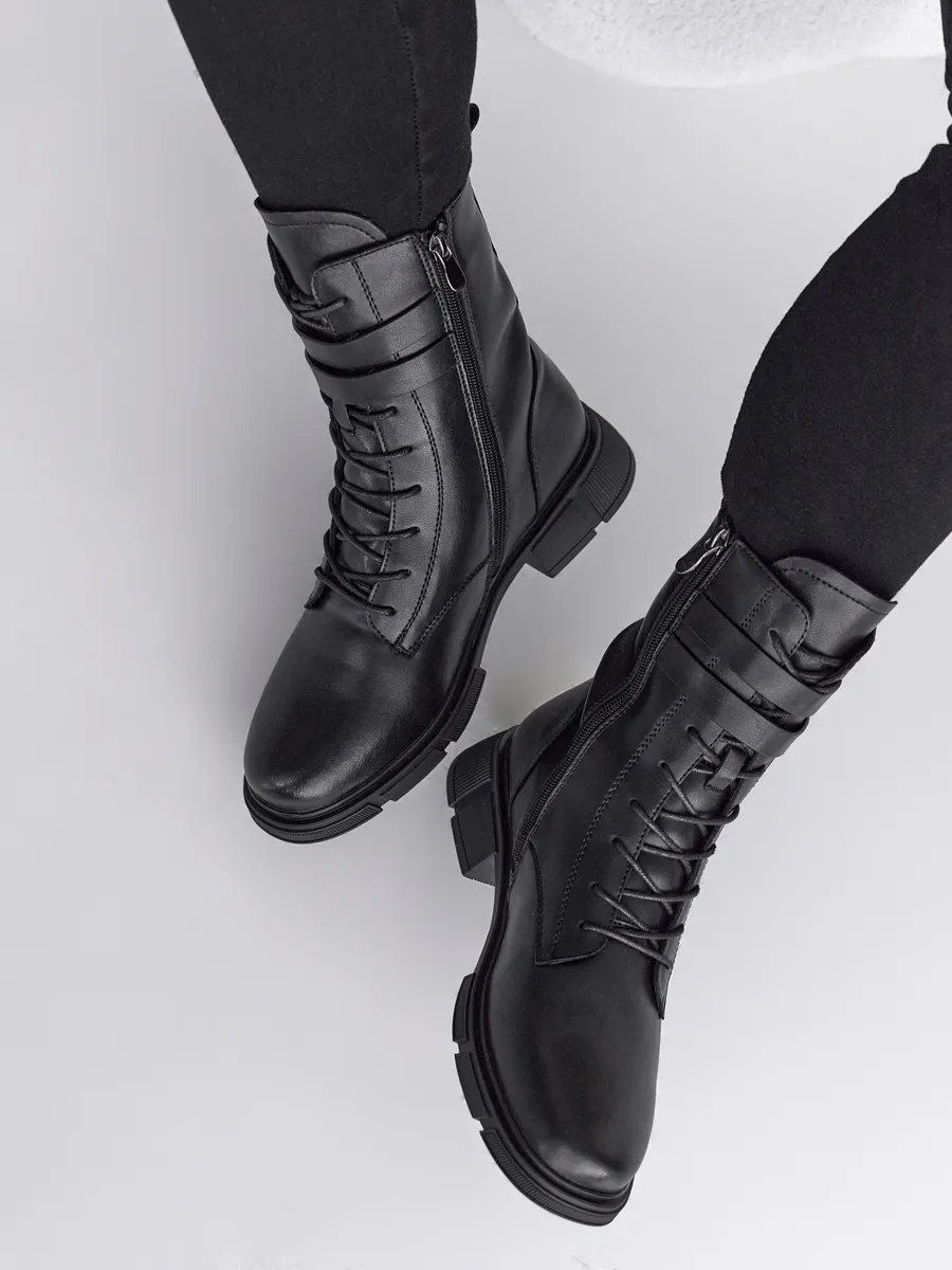 Ботинки женские зимние на каблуке высокие черные 42-ZBE25-22-101