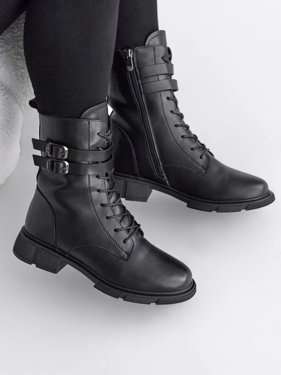 Ботинки женские зимние на каблуке высокие черные 42-ZBE25-22-101