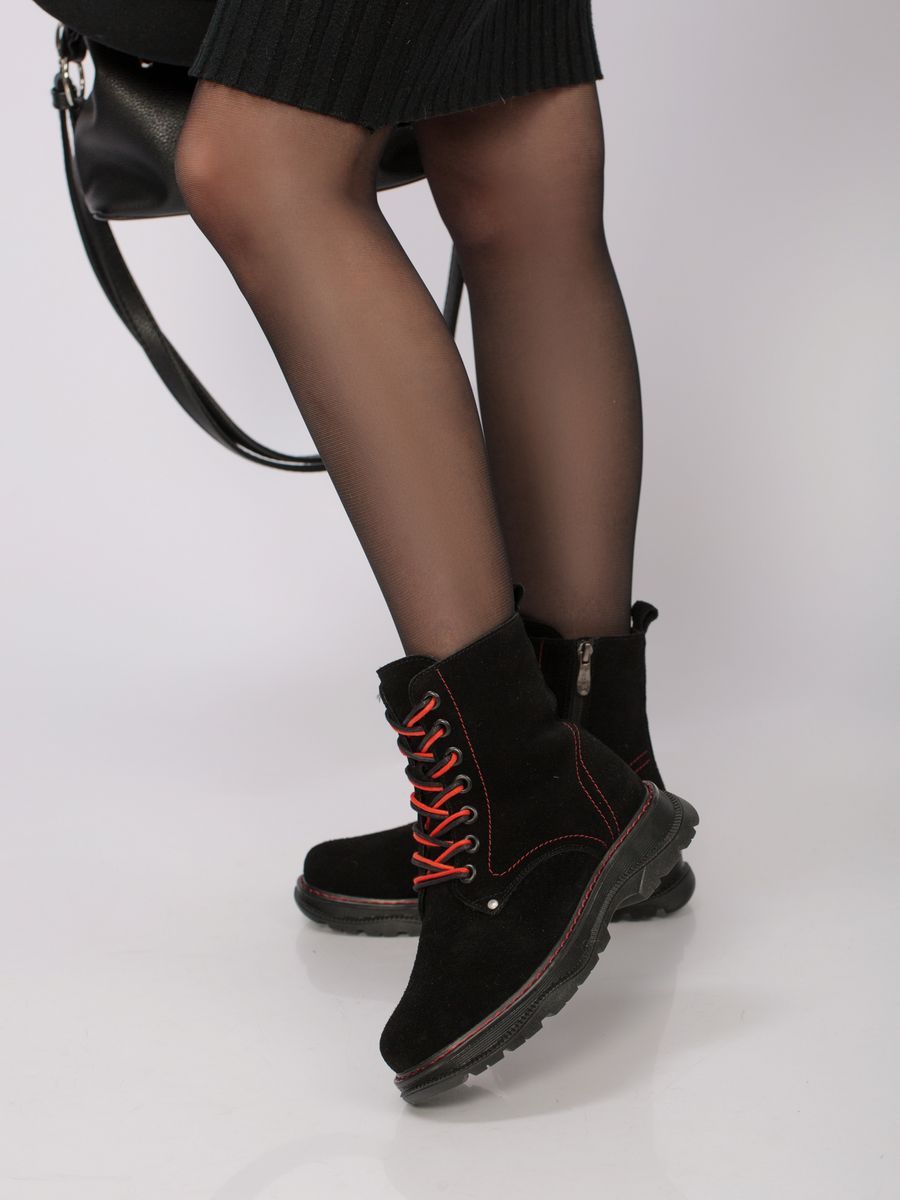 Ботинки женские натуральная замша зимние черные UXH-12191-1A-SW-M