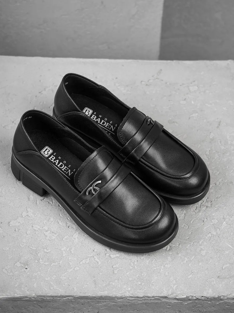 Лоферы женские натуральная кожа черные школьные GJ031-010