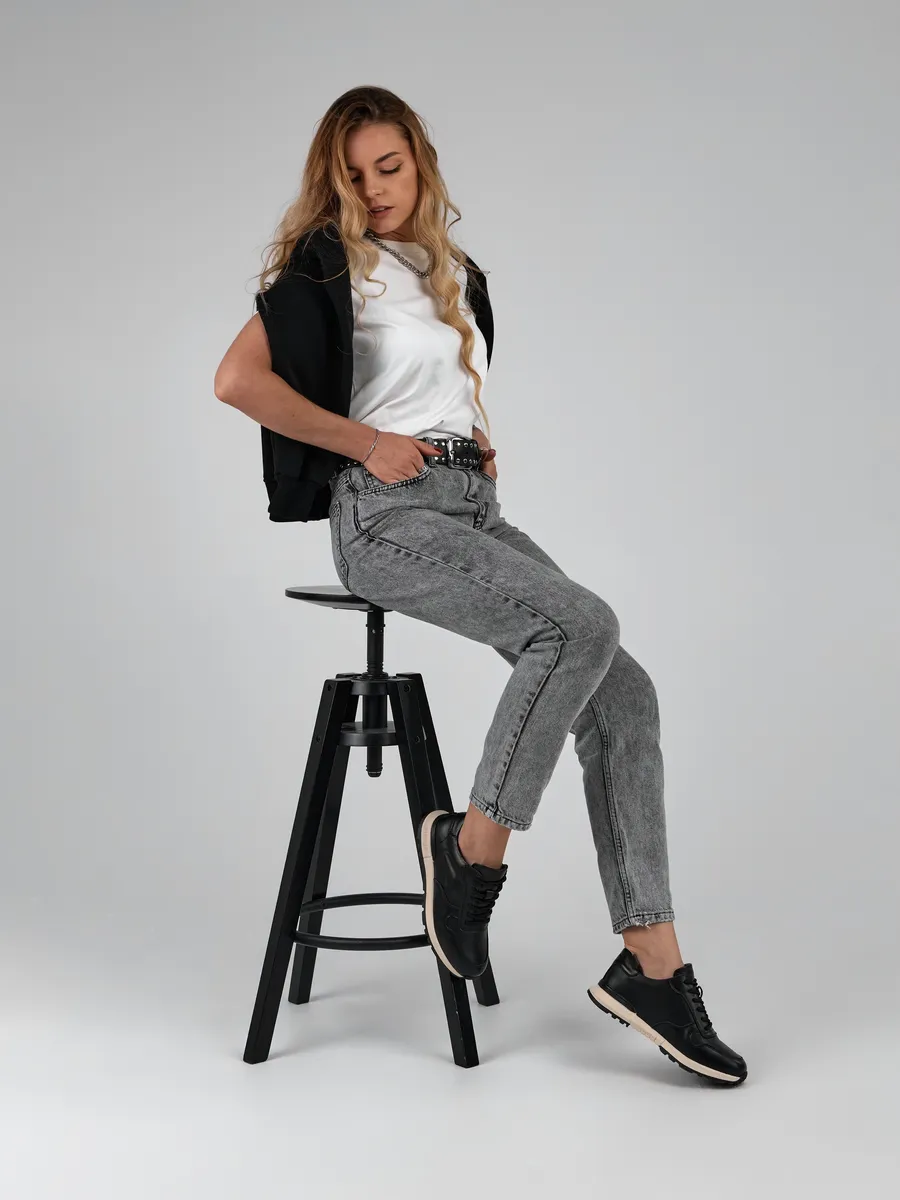 Кроссовки женские демисезонные натуральная кожа черные RW201-010k