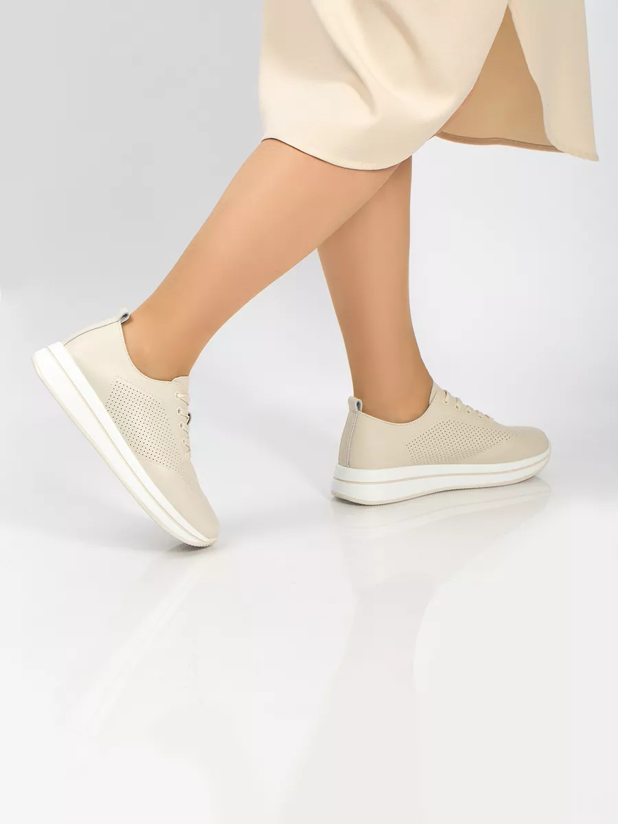 Кроссовки женские летние натуральная кожа бежевые MU236-021