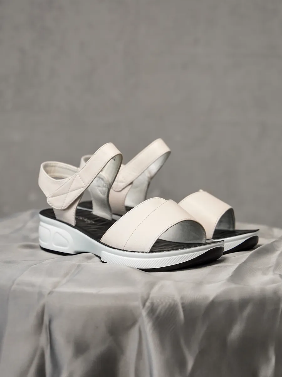 Босоножки женские летние на платформе белые на липучке 2R5-3-112-1k