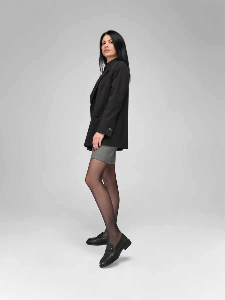 Лоферы женские натуральная кожа черные на каблуке XDN-52599-4A-ST