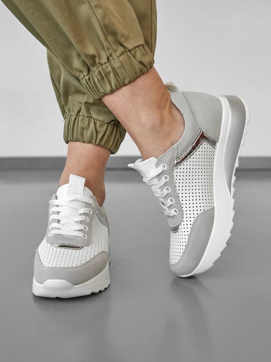 Кроссовки женские летние белые дышащие на платформе FB218-020