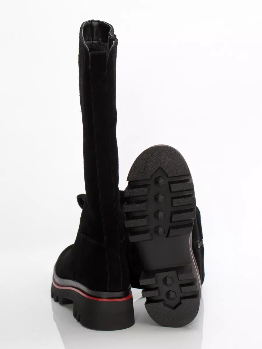 Сапоги женские зимние натуральная замша черные высокие XJU-12751-2A-SW