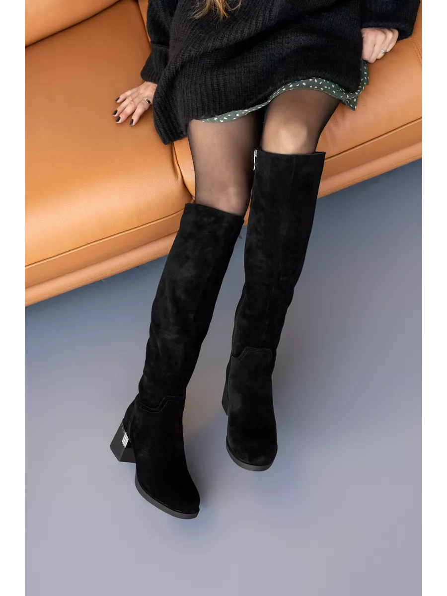 Сапоги женские зимние натуральная замша высокие на каблуке C922-020