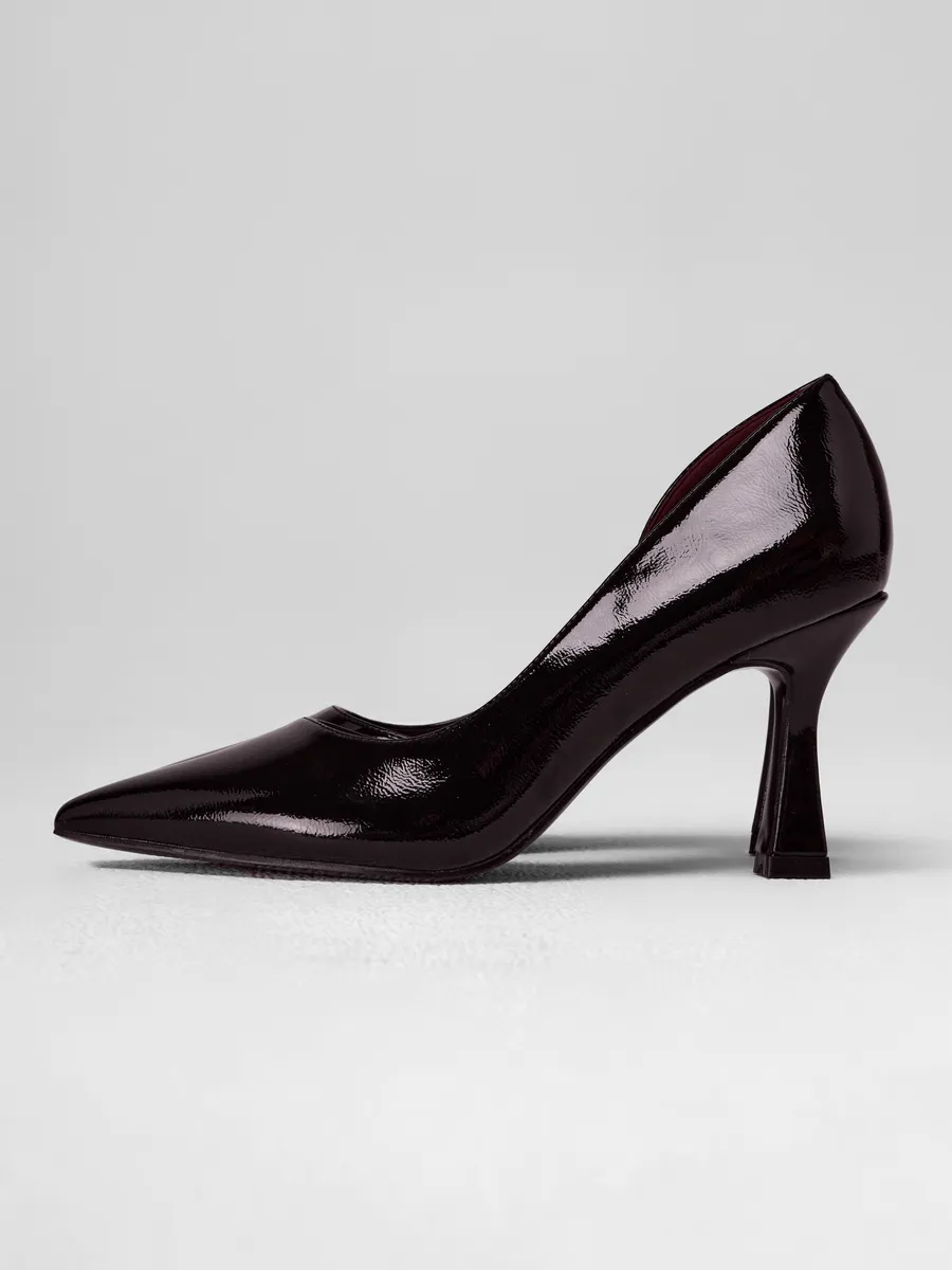 Туфли женские на каблуке вечерние лакированные черные HIR-52511-1A-AP