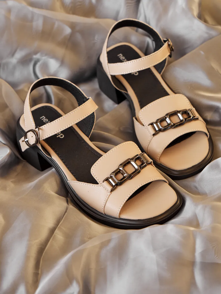 Босоножки женские летние на каблуке бежевые 51-BKY4-12-108k