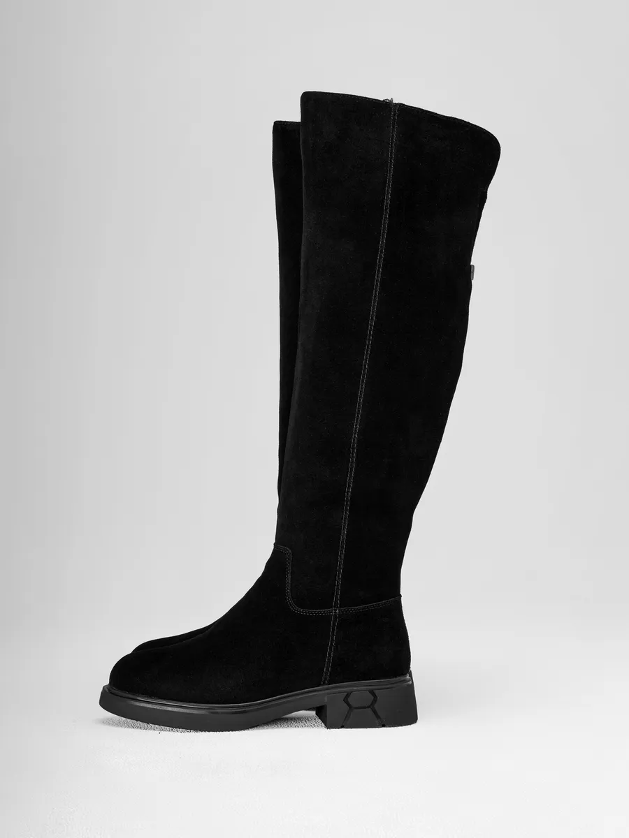 Сапоги женские зимние замшевые на каблуке черные 42-WWE18-100-201k